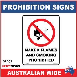 PROHIBITION SIGN - PS023 - NAKED FLAMES AND SMOKING PROHIBITED